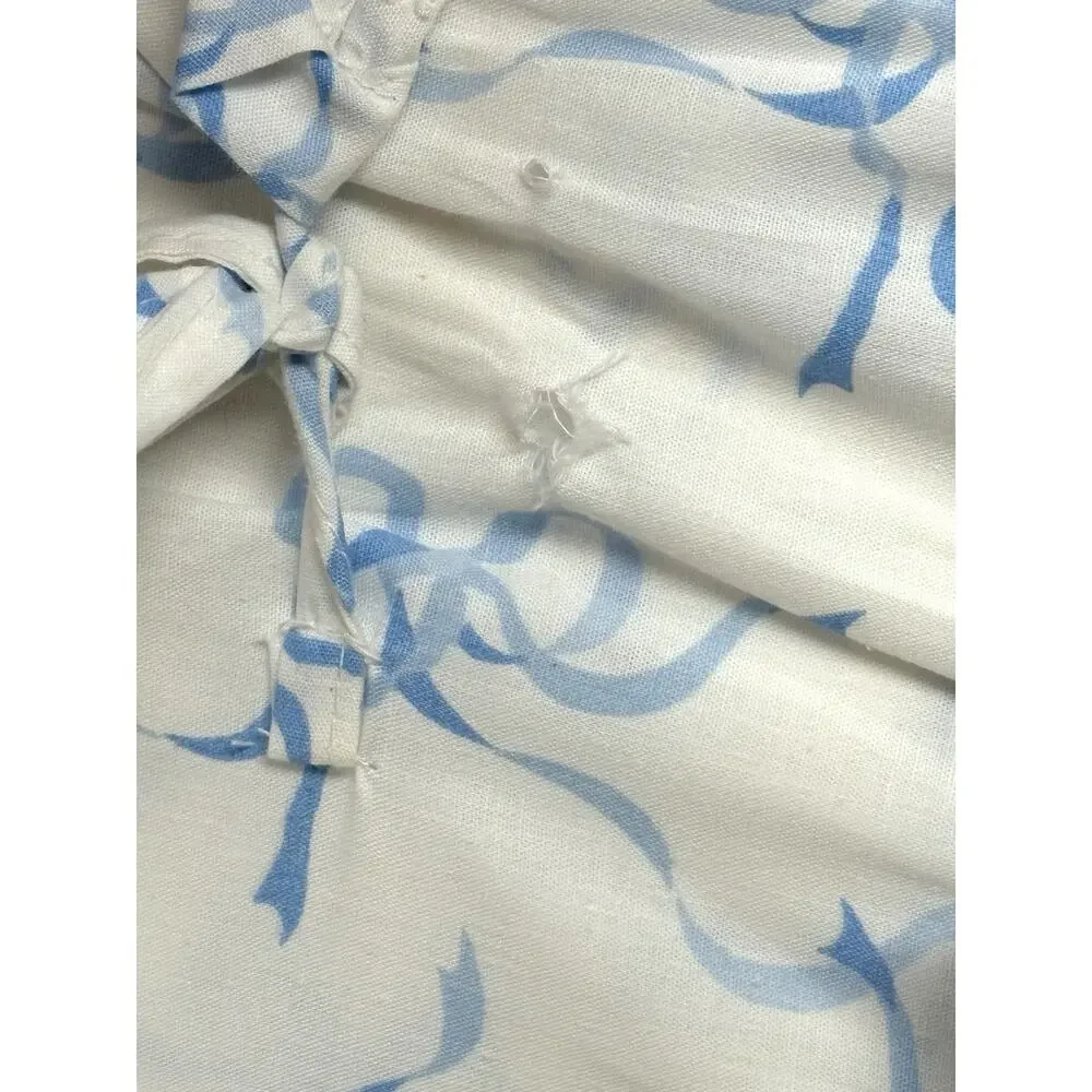 Laura Ashley Blue Trailing Bows King Sheet Set Percale 100% Cotton Ribbons *READ